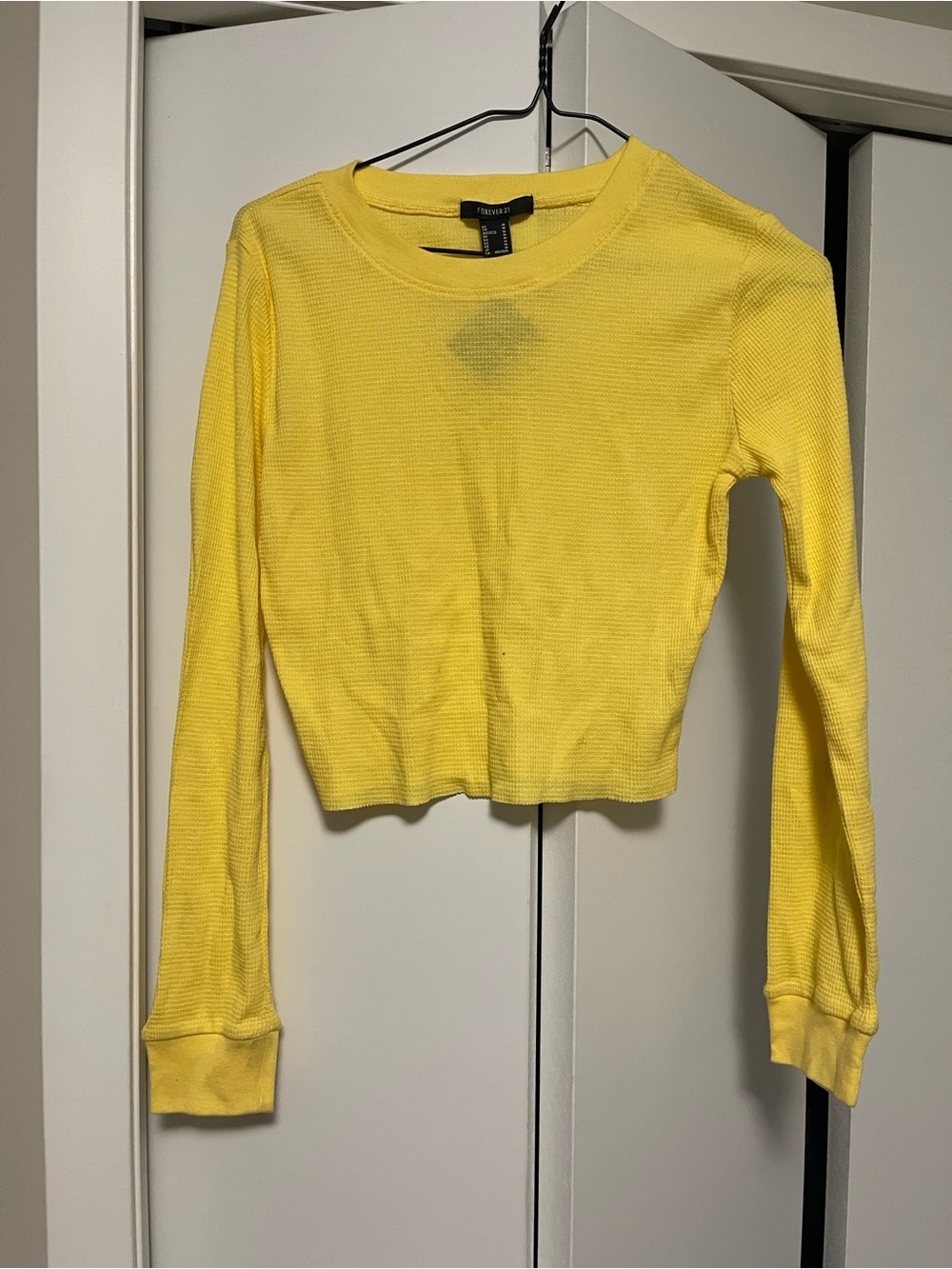 Forever 21 Bright Yellow Long Sleeve Cropped Thermal Top